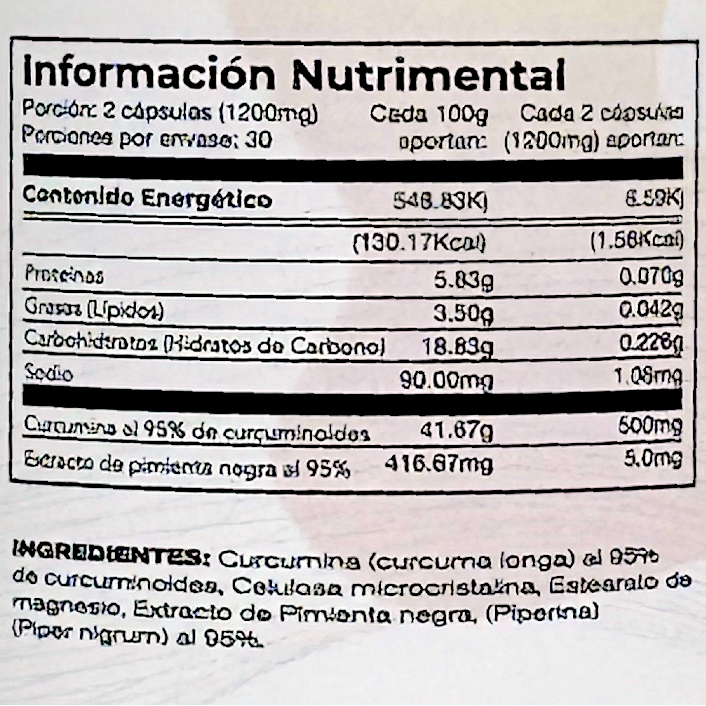 Curcumina Cúrcuma y Pimienta 60 cápsulas 