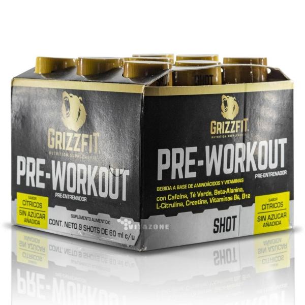 Grizzfit Pre-workout 9 shots Cafeína, Té Verde Soalnum 