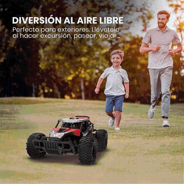Auto Todo Terreno a Control Remoto Escala 1/16 Velocidad 20 Km/h RC Rojo Recargable 2 Baterías