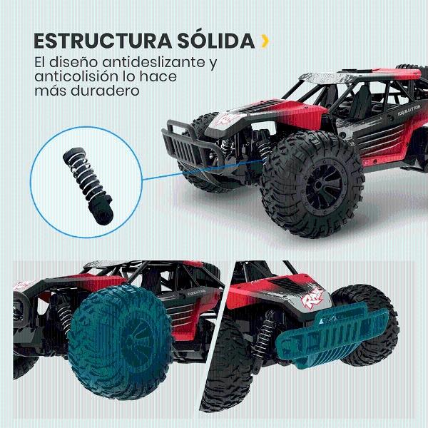 Auto Todo Terreno a Control Remoto Escala 1/16 Velocidad 20 Km/h RC Rojo Recargable 2 Baterías