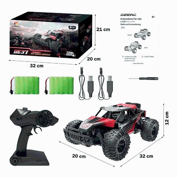 Auto Todo Terreno a Control Remoto Escala 1/16 Velocidad 20 Km/h RC Rojo Recargable 2 Baterías