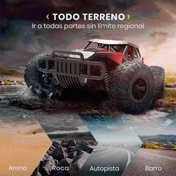 Auto Todo Terreno a Control Remoto Escala 1/16 Velocidad 20 Km/h RC Rojo Recargable 2 Baterías