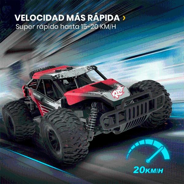 Auto Todo Terreno a Control Remoto Escala 1/16 Velocidad 20 Km/h RC Rojo Recargable 2 Baterías