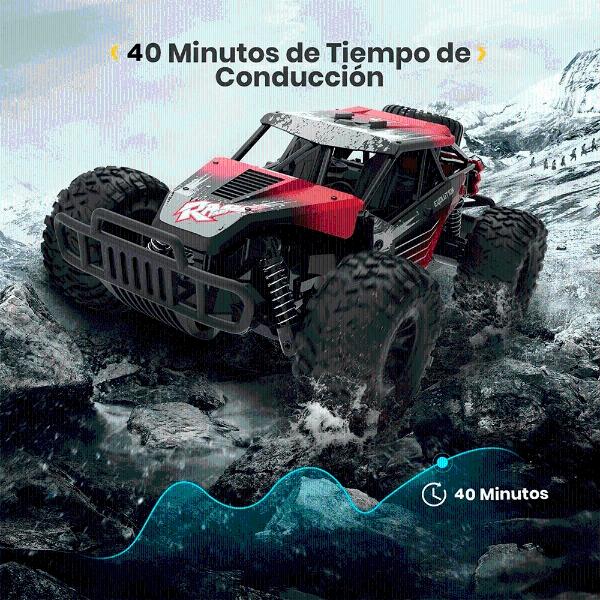 Auto Todo Terreno a Control Remoto Escala 1/16 Velocidad 20 Km/h RC Rojo Recargable 2 Baterías