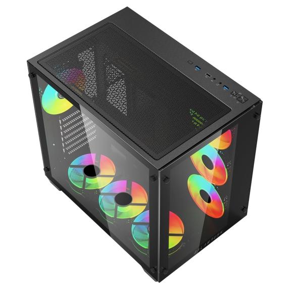 Gabinete Balam Rush Tank Pro con Ventana Midi-Tower Midi-ATX Usb 2.0 Sin Fuente RGB Negro.