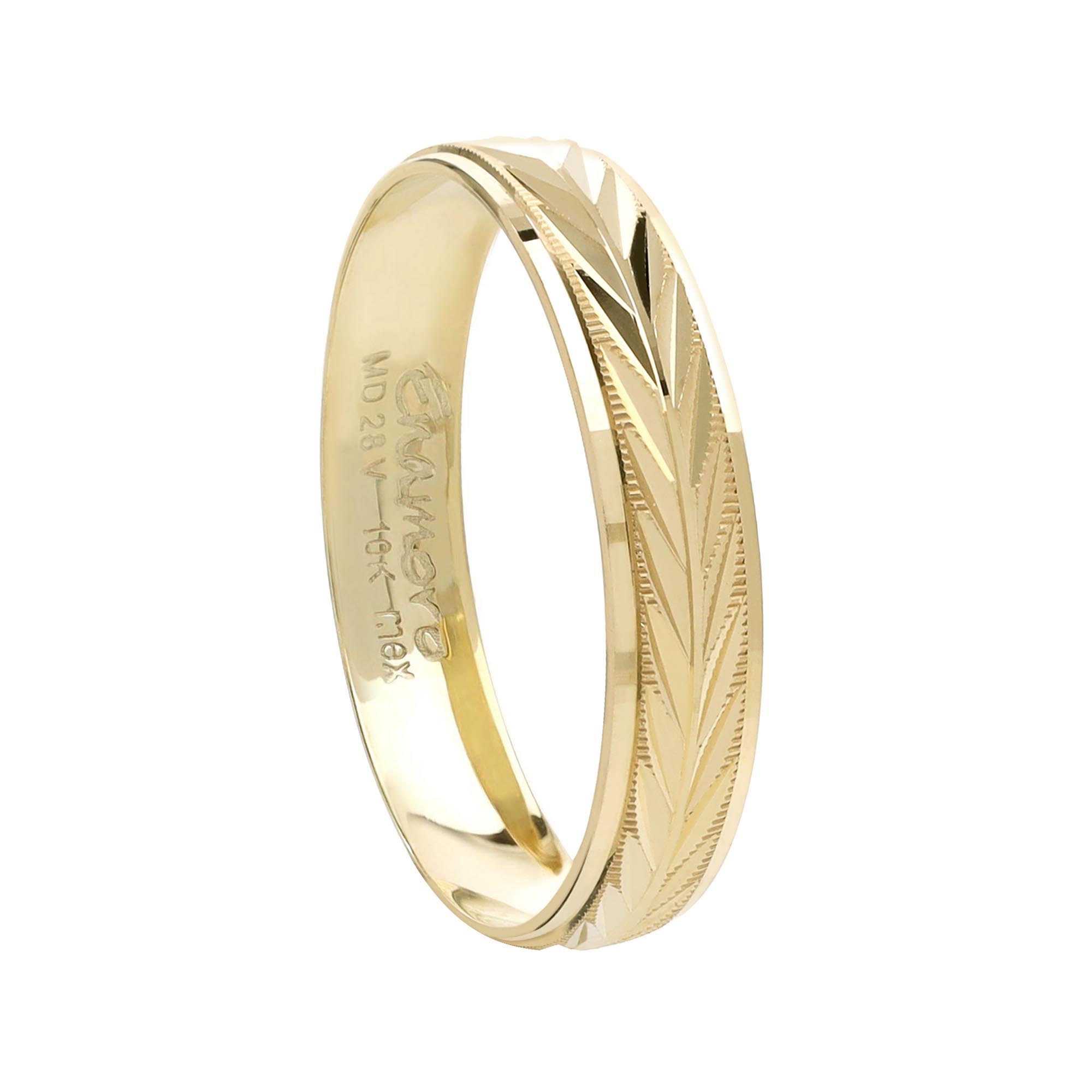 ARGOLLA MATRIMONIO ORO 10K , 4MM , MOD.ESPIGA   .