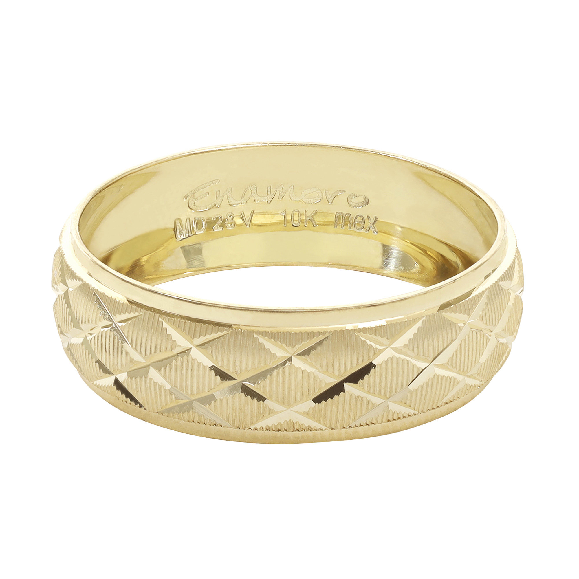 Argolla Oro 14K 6mm diseño diamantado.