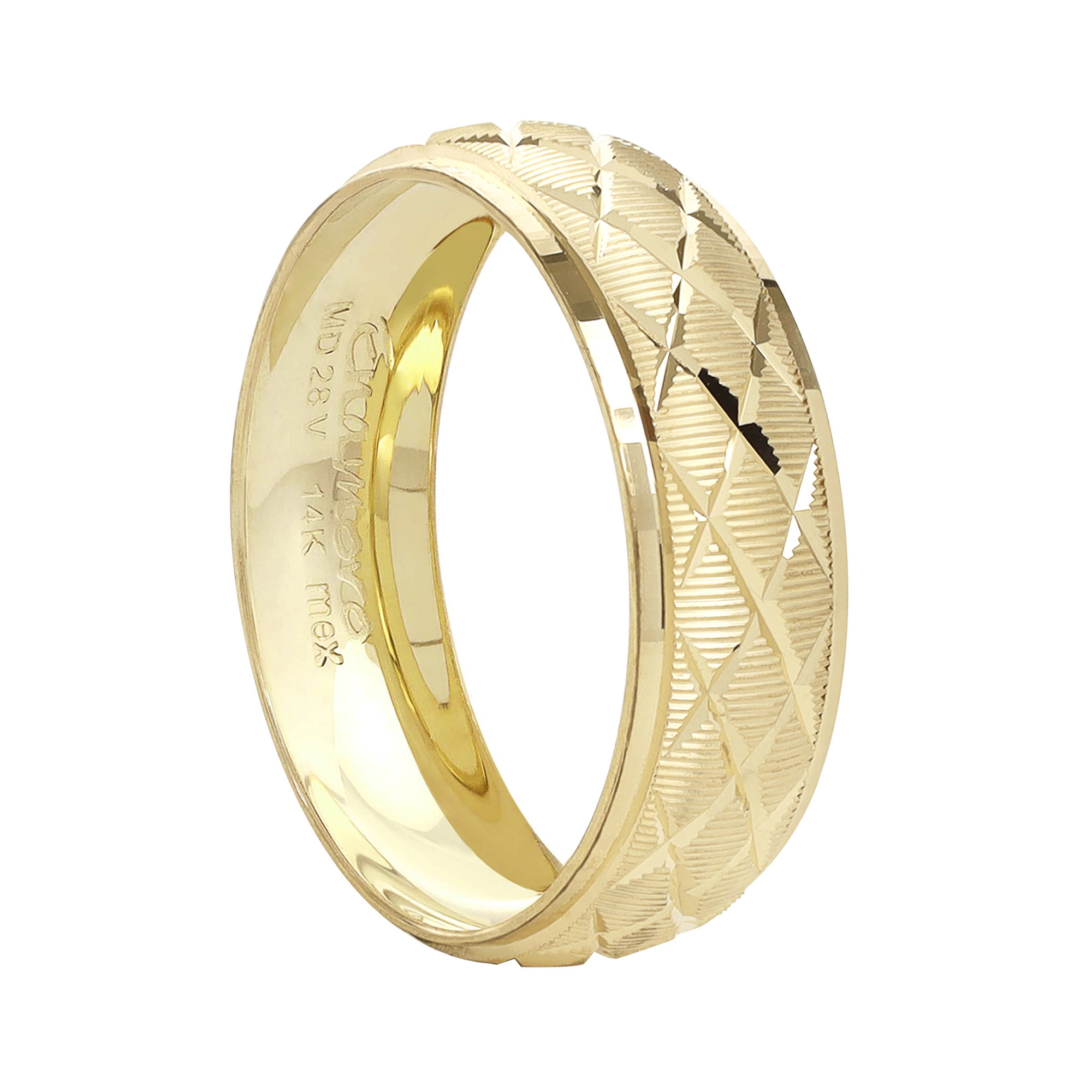 Argolla Oro 14K 6mm diseño diamantado.