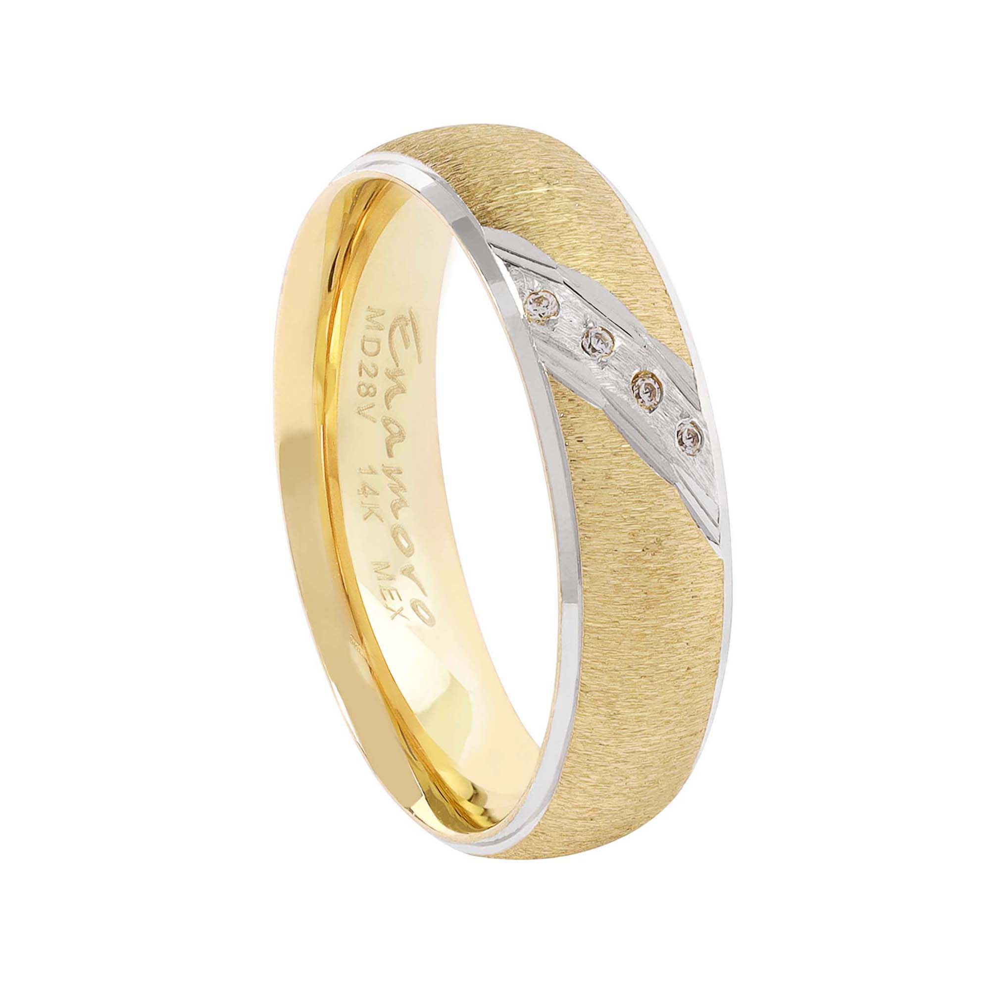 Argolla Confort Oro 14k blanco&amarillo 6mm con Zirconias 