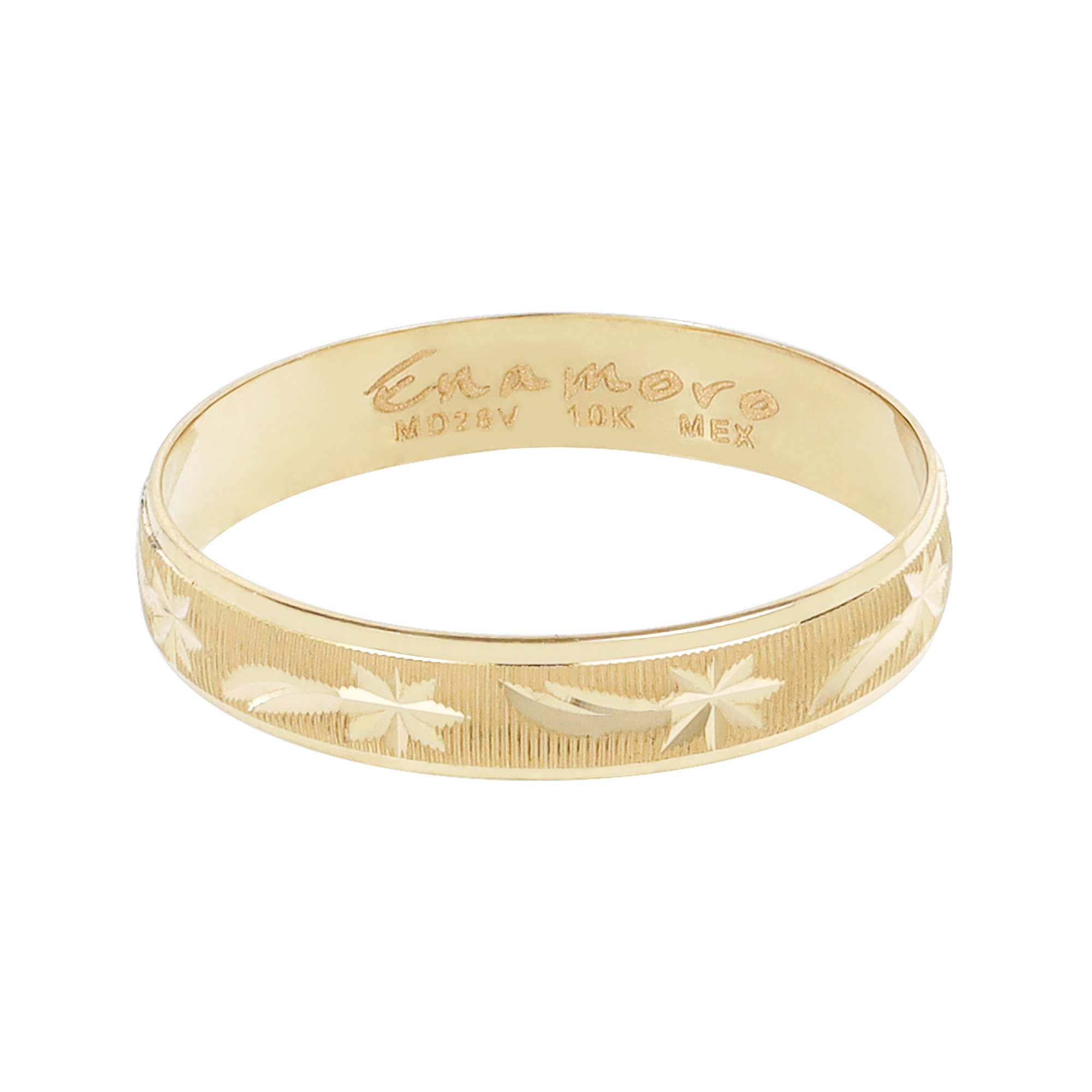 Argolla de matrimonio de oro sólido 10k 4mm Estrella Media Caña Diamantado