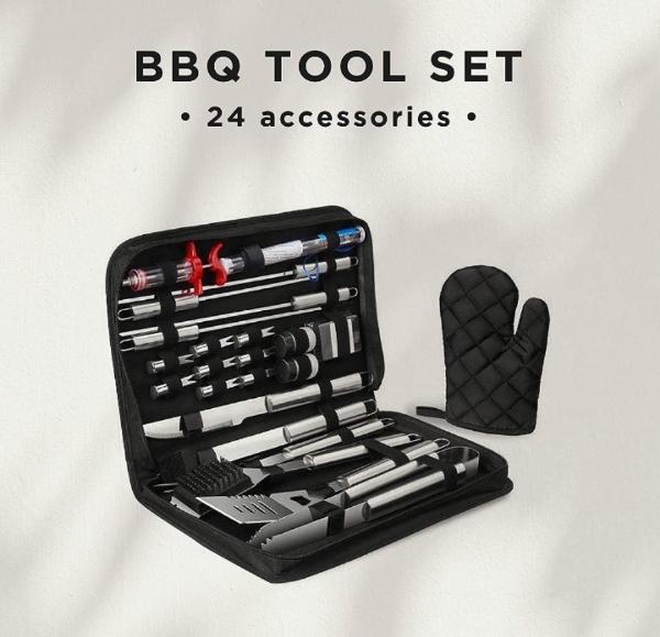 Kit parrillero de acero 24 piezas con estuche 
