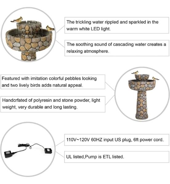 Fuente con pajaros exterior patio jardín terraza decoración 