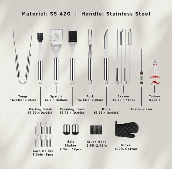 Kit parrillero de acero 24 piezas con estuche 