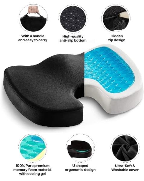 Cojín ortopedico de gel para ciática coxis dolor espalda 