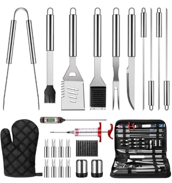 Kit parrillero de acero 24 piezas con estuche 