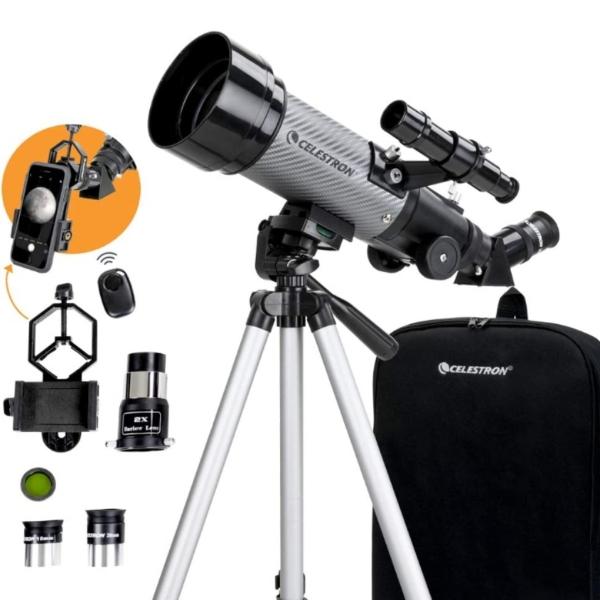 Telescopio refractor portátil DX de 70 mm óptica de vidrio revestida adaptador de SmartPhone 