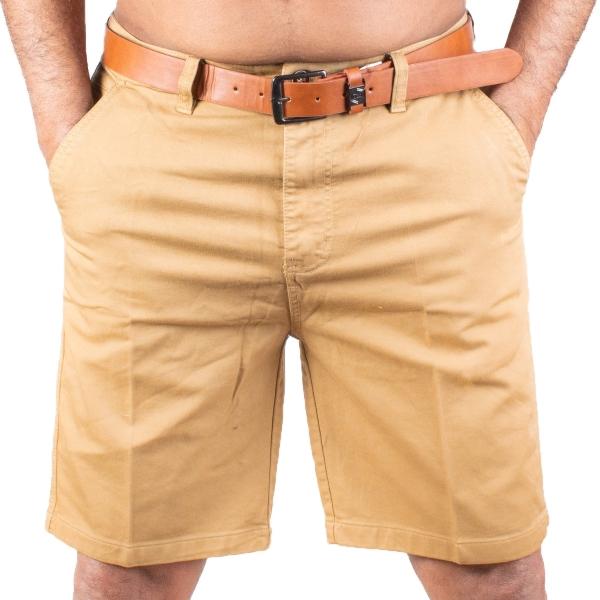 Bermuda Casual De Gabardina Stretch Para Hombre Con Cinturon