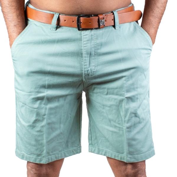 Bermuda Casual De Gabardina Stretch Para Hombre Con Cinturon