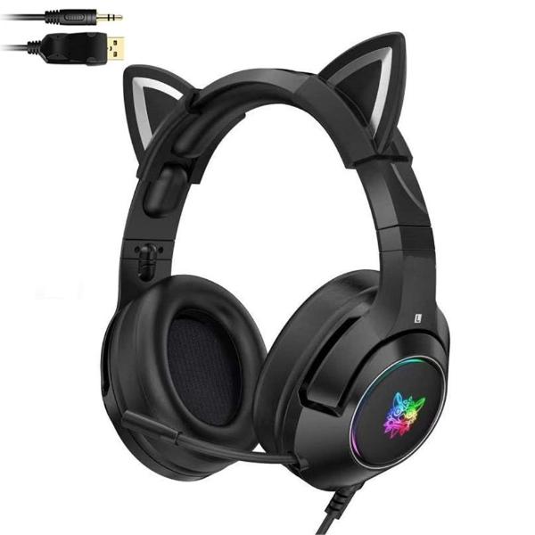Audífonos gamer alámbricos Gadgets&Fun con orejas de gato RGB