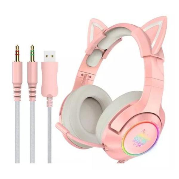 Audífonos gamer alámbricos Gadgets&Fun con orejas de gato RGB