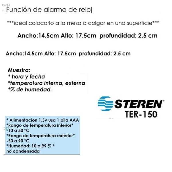Termometro Digital Sensor Humedad Interior Exterior Alarma Steren