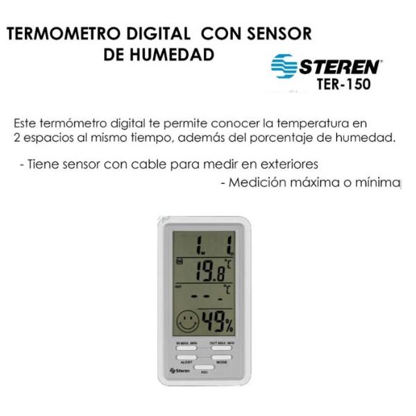 Termometro Digital Sensor Humedad Interior Exterior Alarma Steren