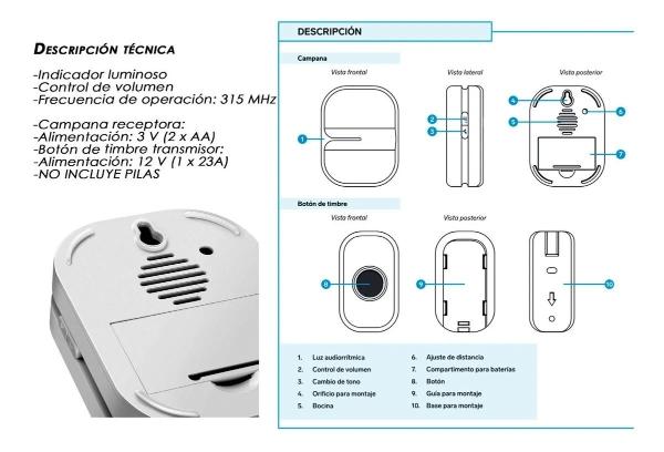 Timbre Inalámbrico Musical Diferentes Tonos Largo Alcance