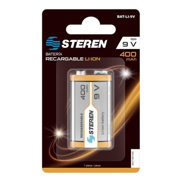 Batería Pila recargable Li-Ion tipo 9V (cuadrada), de 400 mAh