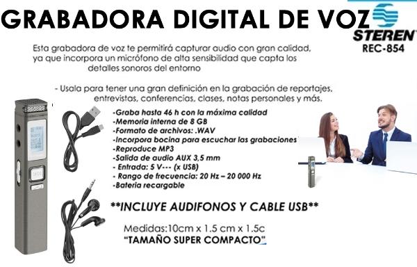 Grabadora Digital De Voz Ultra Compacta De 8 Gb Steren