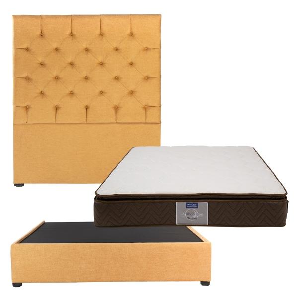 Colchón Matrimonial Restonic Nautilus con Cabecera Dicasa Capri y Base Cama Niza Mostaza