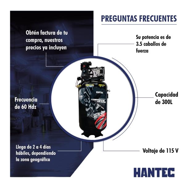  Compresor de aire Hantec 300 litros 3.5 hp potente