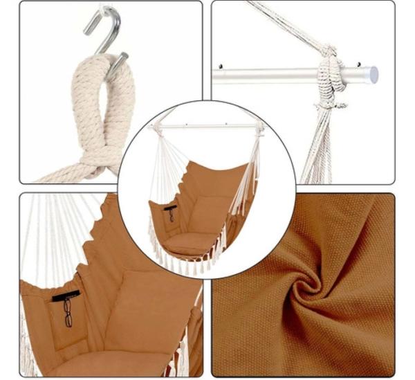 Sillas Columpio Colgantes Para Jardín 2 Cojín Kit Hamacas MARRON