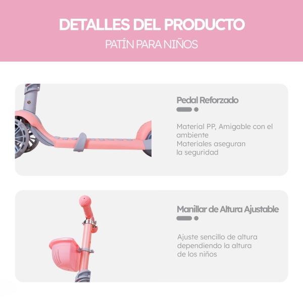 Scooter Patín Del Diablo 3 En 1 Para Niños Luces LED Color Rosa
