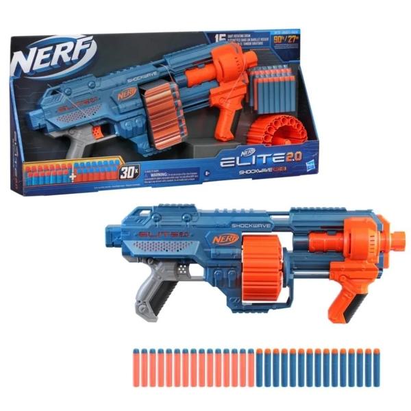 Nerf Hasbro, Elite 2.0 Shockwave RD-15, Lanzador de Juguete, Incluye 1 Lanzador Adaptable con 30 Dardos e Instrucciones para Niños y Niñas a Partir 8+ Años 