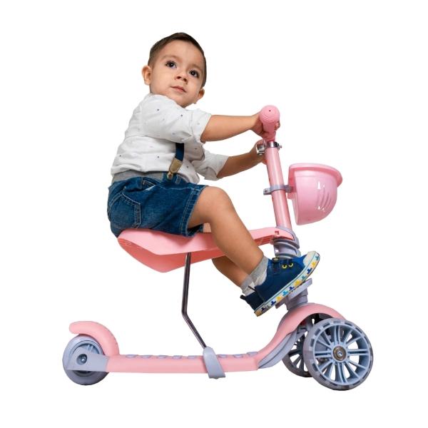Scooter Patín Del Diablo 3 En 1 Para Niños Luces LED Color Rosa