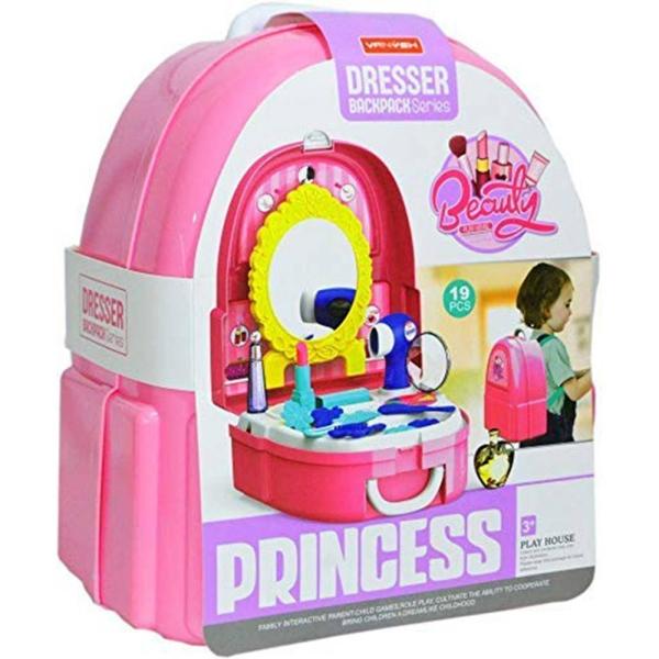 Mochila Juguete de Belleza Salón Portátil 19 Accesorios  - Rosa