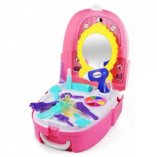 Mochila Juguete de Belleza Salón Portátil 19 Accesorios  - Rosa