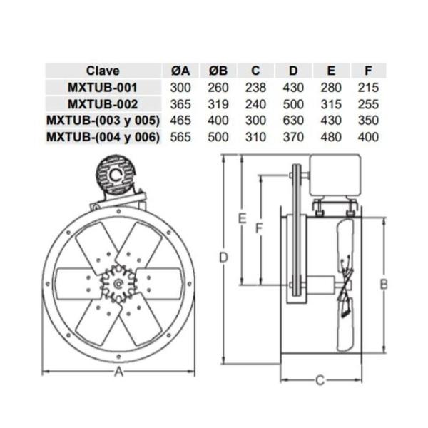 Extractor para Cocina, MXTUB-001-5, Aspas 10" Diámetro, 1880m3/hr, 127V, 1/8HP, 60Hz, 1,4A, 74dB,, UltraTubo