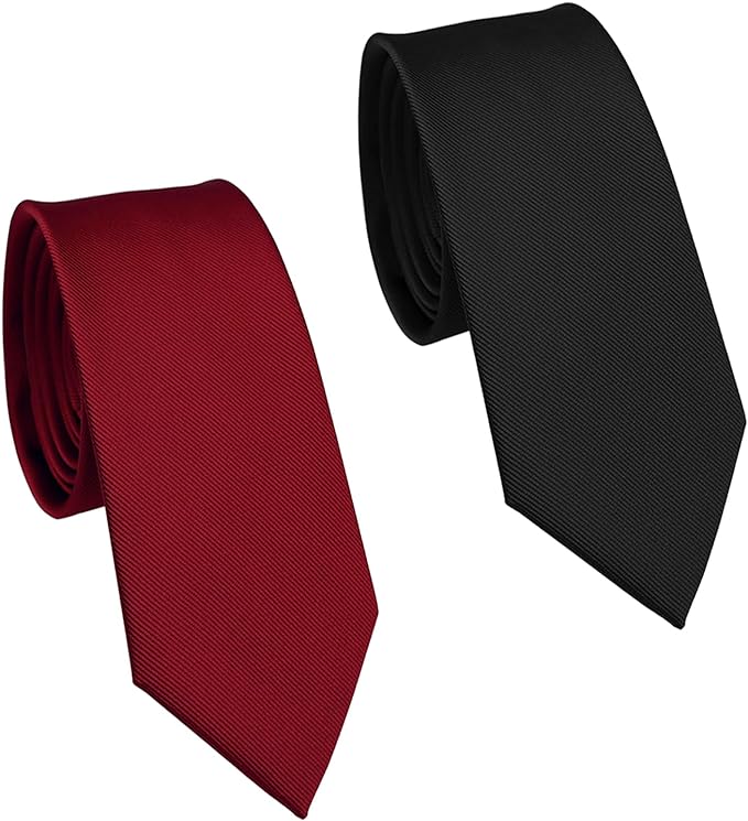 2PCS Corbatas Para Hombre - Corbata Slim Fit Clásica De Color Liso, Accesorios De Traje De Satén De Alta Calidad Para Fiestas Informales, Bodas (Borgoña + Negro)