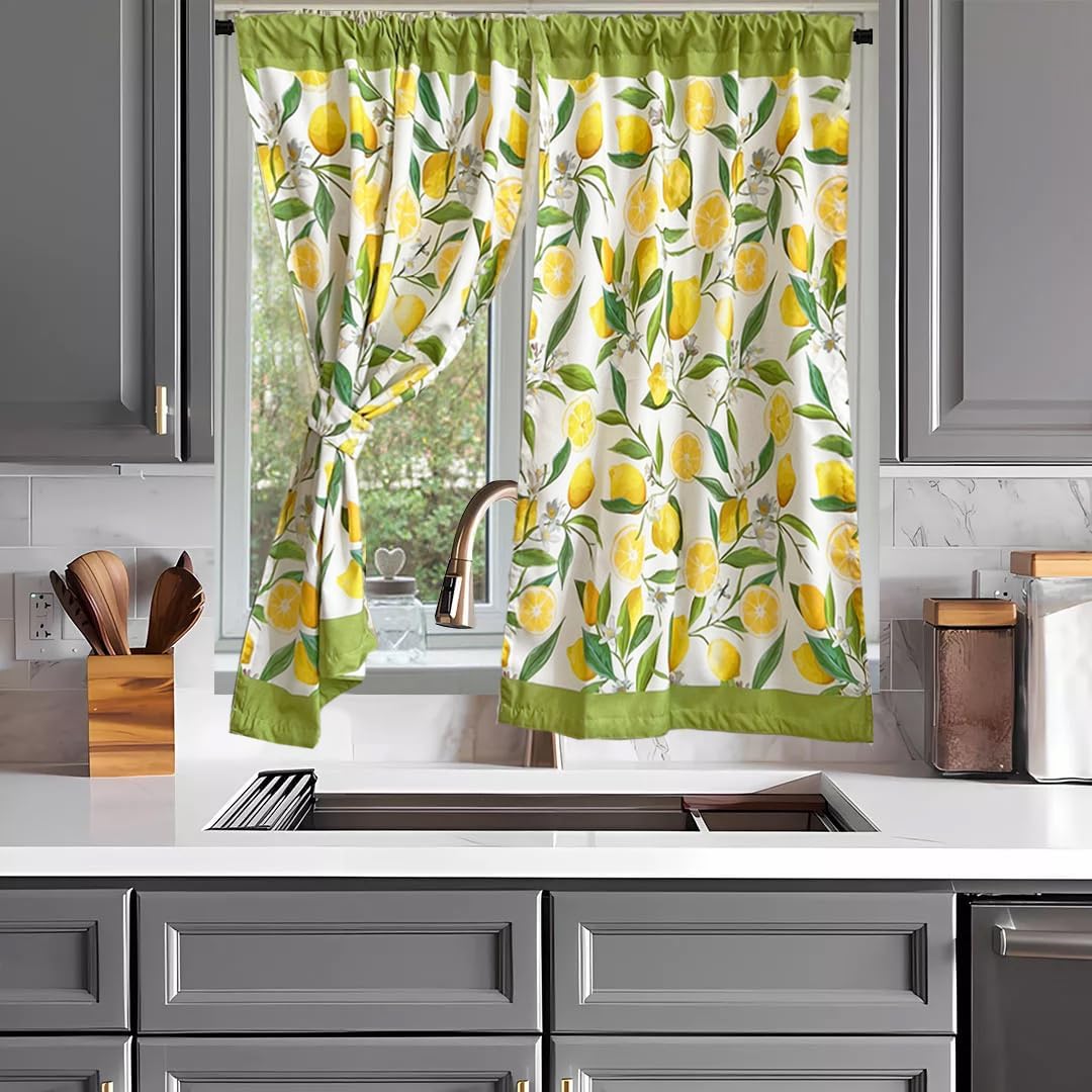 Béla Home Cortinas Cocina Estampada 1.30 Alto X 2m Ancho (Limoncello)