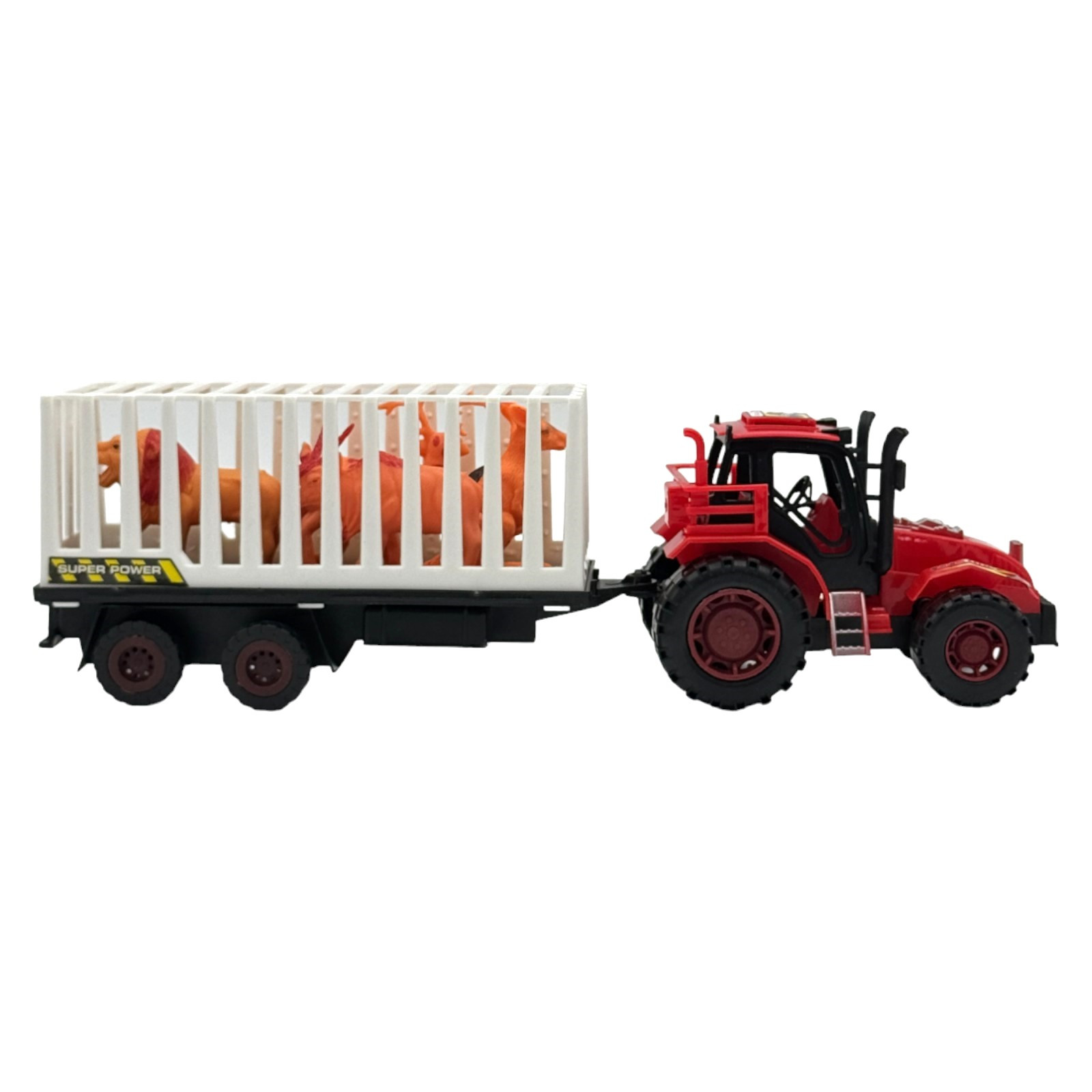 Tractor de Juguete de Friccion Animal de Granja con Remolque - Rojo.