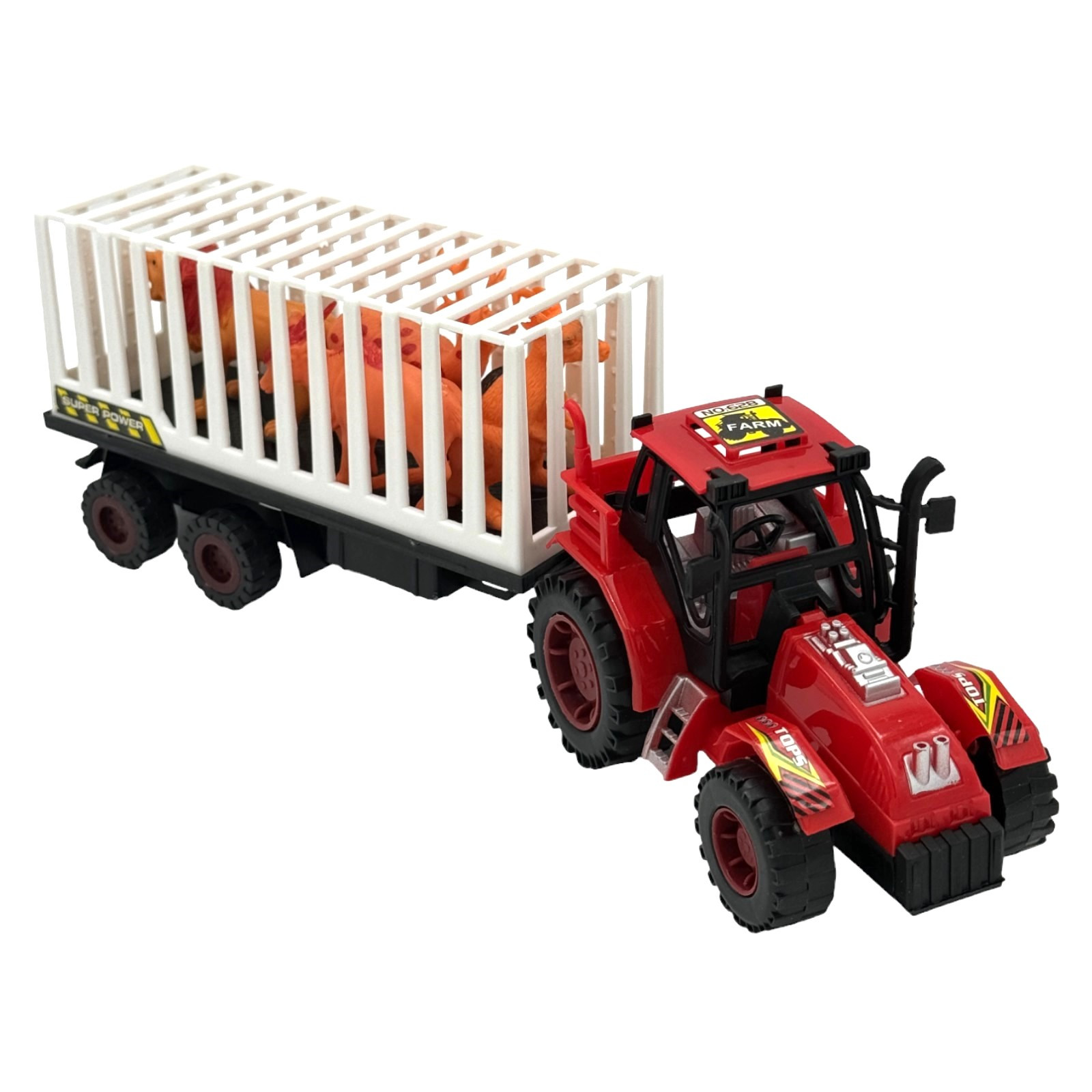 Tractor de Juguete de Friccion Animal de Granja con Remolque - Rojo.