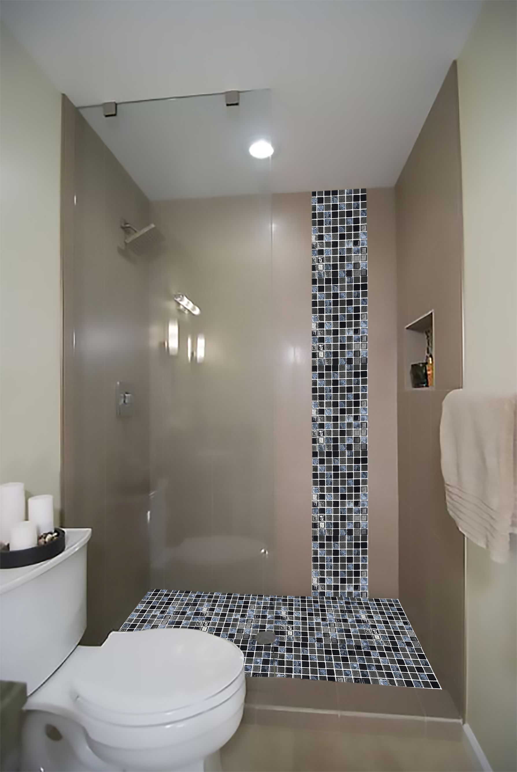 Malla o Mosaico Decorativo de vidrio COFF, medida 30 x 30 cms. (base por altura). Diseño en tonos cafés, texturizado y con detalles en relieve. Caja de 5 piezas.