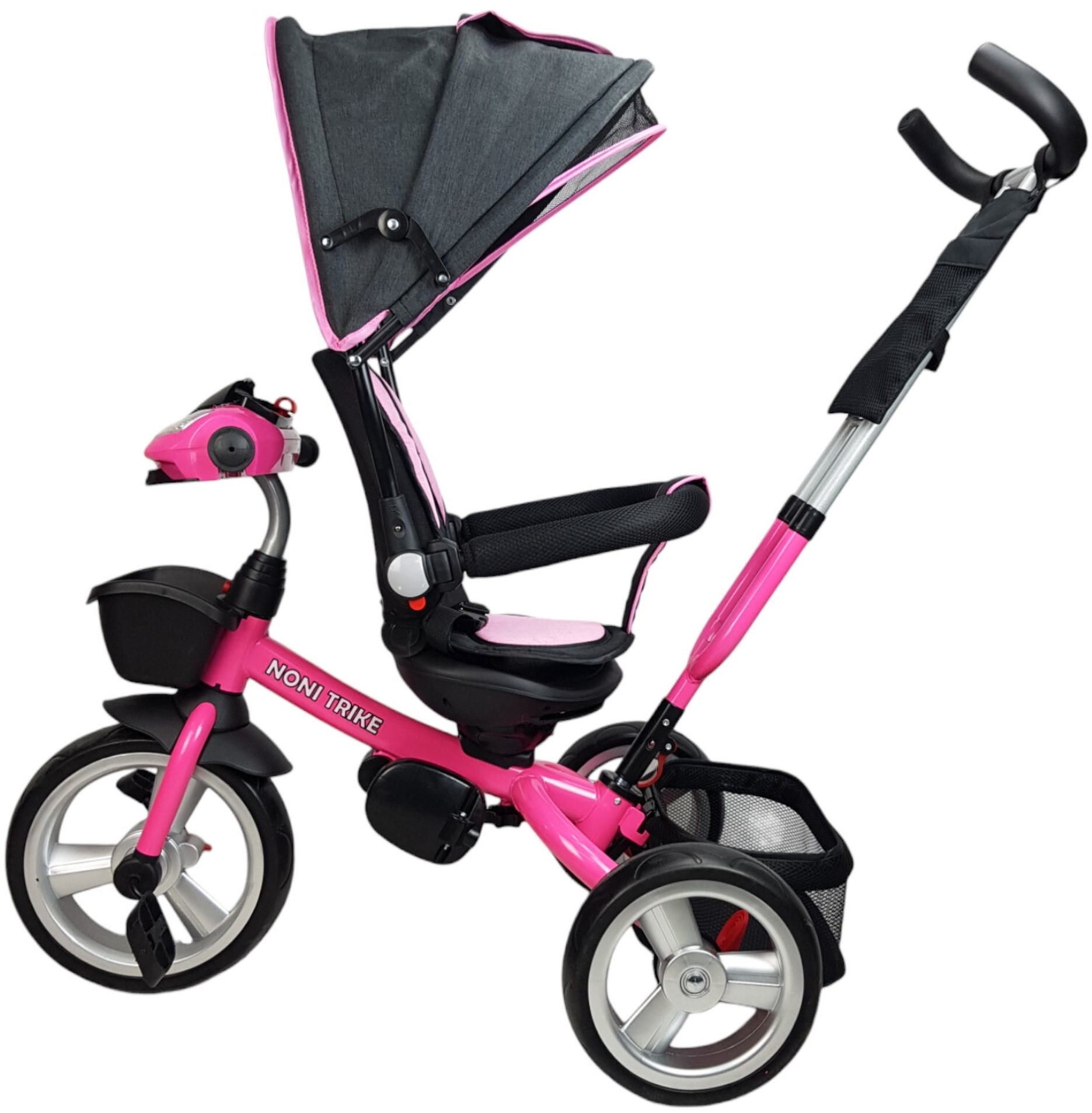 Triciclo para Niños 7en1 con luz,sonido,Asiento Giratorio 360  - Fucsia.