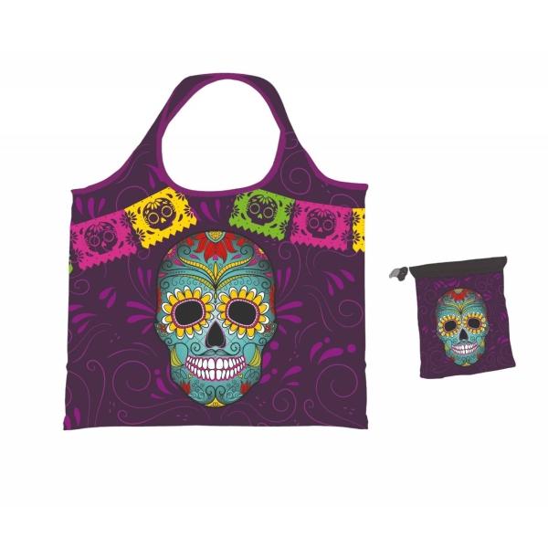 Bolsa Plegable de Tela Calavera con Papel Picado 