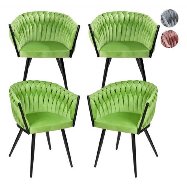 Set 4 Sillas Comedor Tejidas Terciopelo Modernas Elegantes Verde