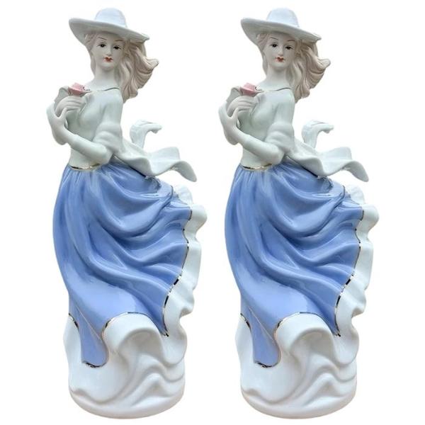 Figura cerámica única mujer MXMYH-002-1 2pzas 12x30x12cm Frente x Alto x Fondo Porcelana Artesanal MadameMallet