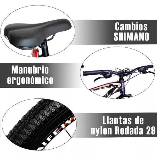 Bicicleta Aluminio R29 Montaña 21 Velocidades Naranja Shimano Amortiguador Profesional