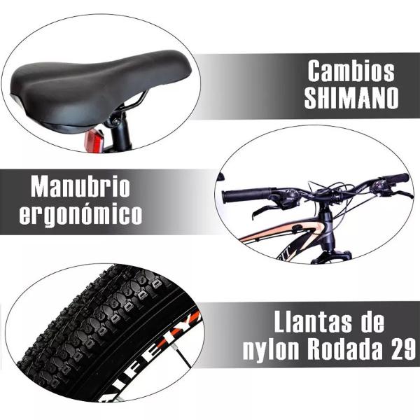 Bicicleta Aluminio R29 Montaña 21 Velocidades Naranja Shimano Amortiguador Profesional.