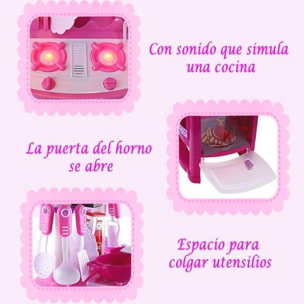 Cocina Infantil Niña Electronico Sonido Luz Accesorios Rosa